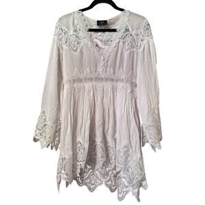 VICI Bohemian Baby Doll Tunic HighLow Bell sleeve open weave lace S